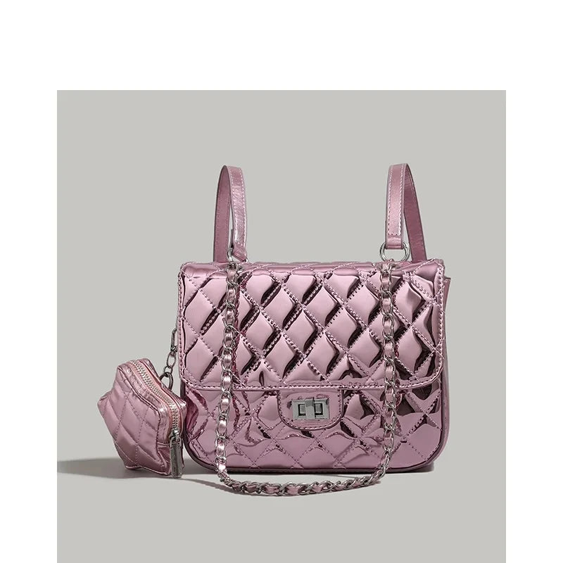 Hot Women Geometry Backpack Laser Silver Backpacks Pink Luxury Brand Designer Packbag Girls Student's School Shoulder Bags