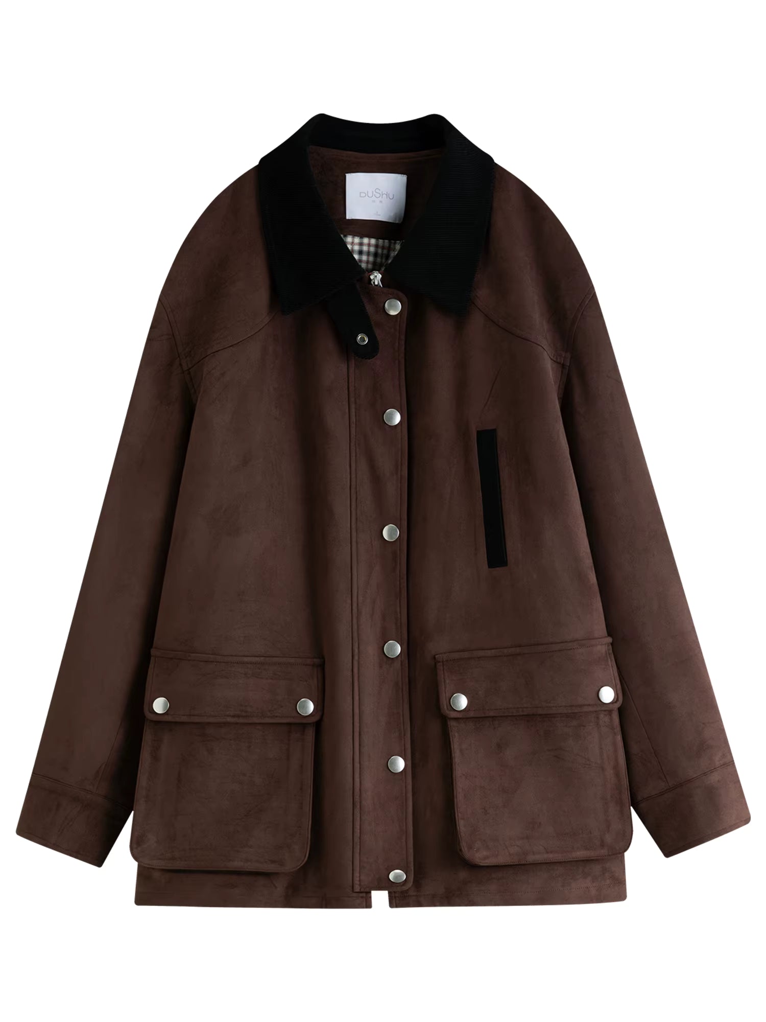 Contrast Color Cropped Jacket Turn Down Collar Loose Autumn and Winter Jacket British Style Retro Coffee Chic