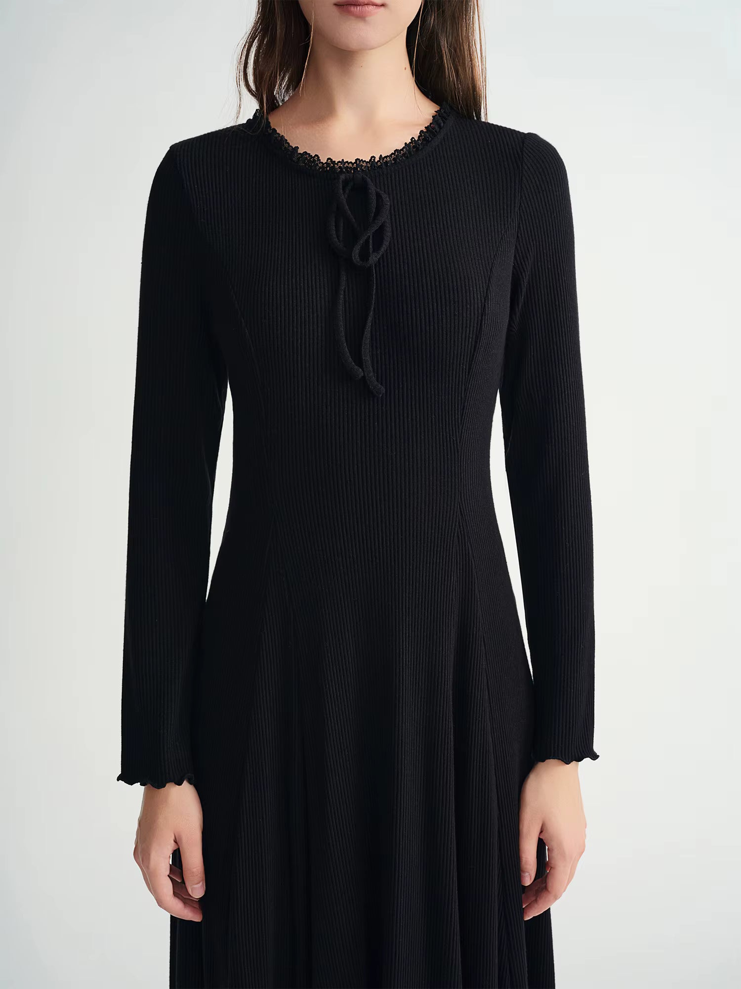 Women's Round Neck Lace Panel Slim Fit Maxi Dress - Elegant Bodycon Long Dress Versatile Layering Staple for Daily Wear