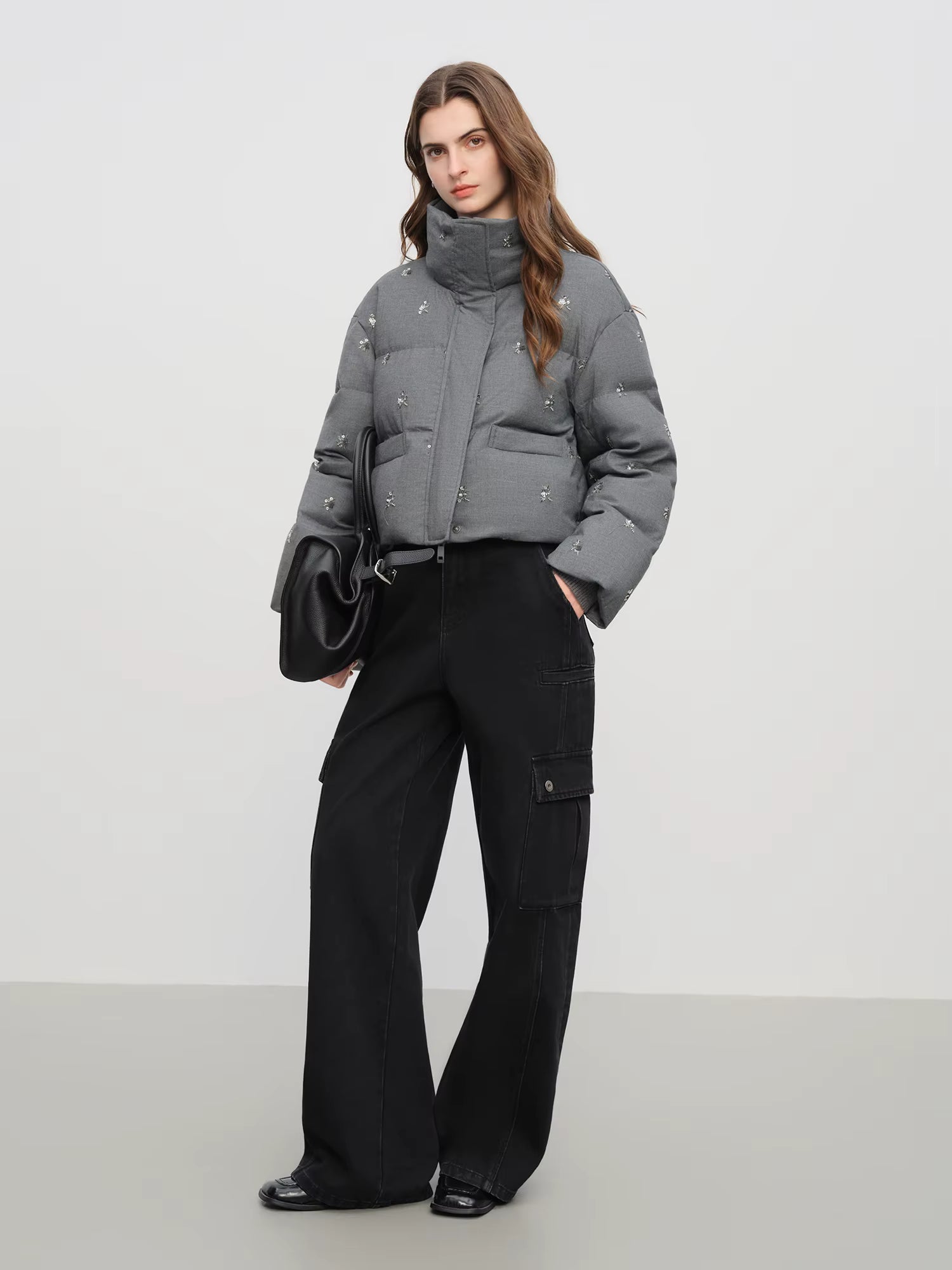 【Premium Series】Beaded Short Puffer Down Vest Women Autumn Winter Quilted Down Jacket Down Gilet Coat Outdoor Streetwear