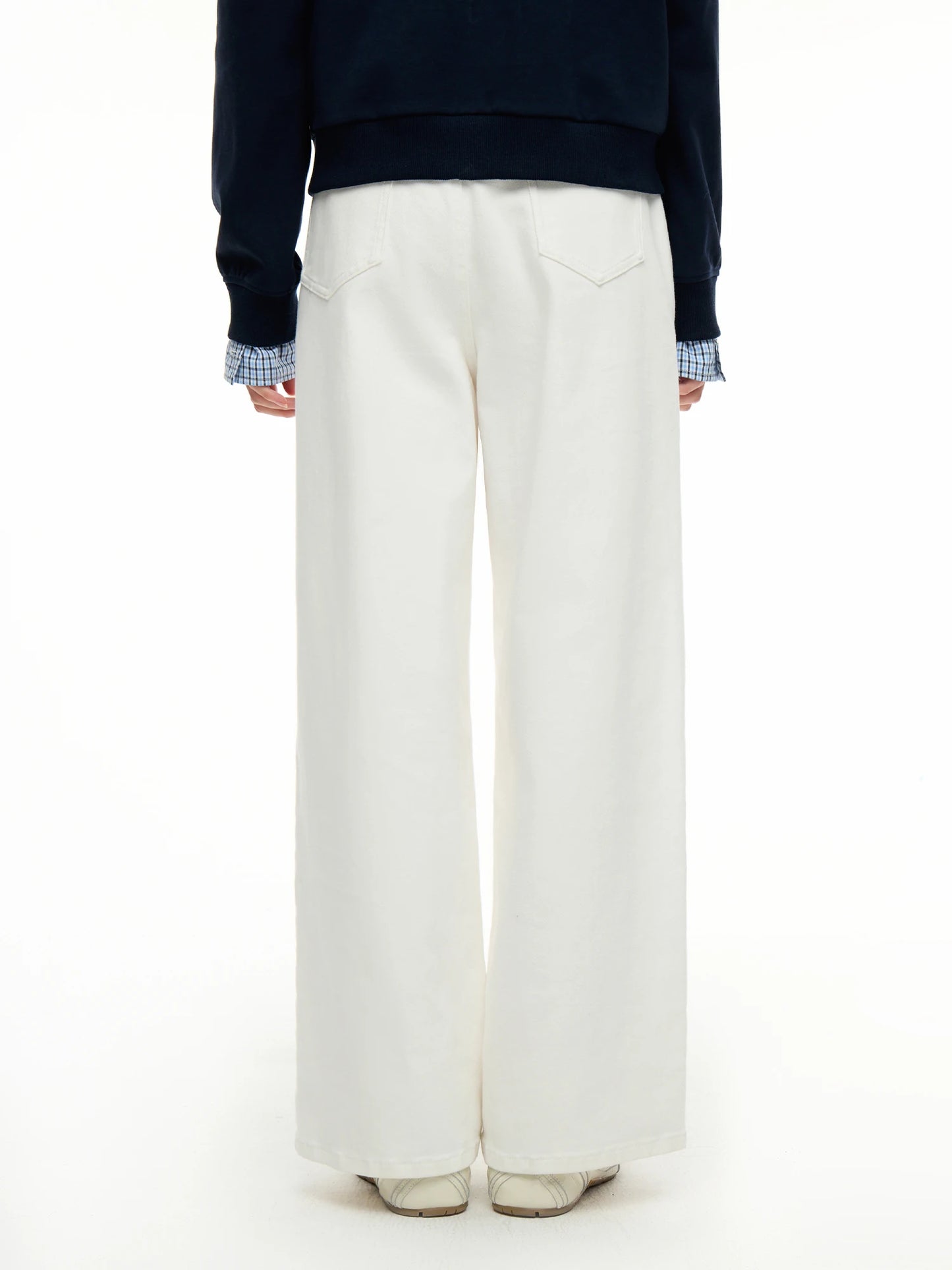 DUSHU White Versatile Casual Loose Jeans 2024 Autumn New Design High Waist Office Wear Casual Pants For Women 24DS83149
