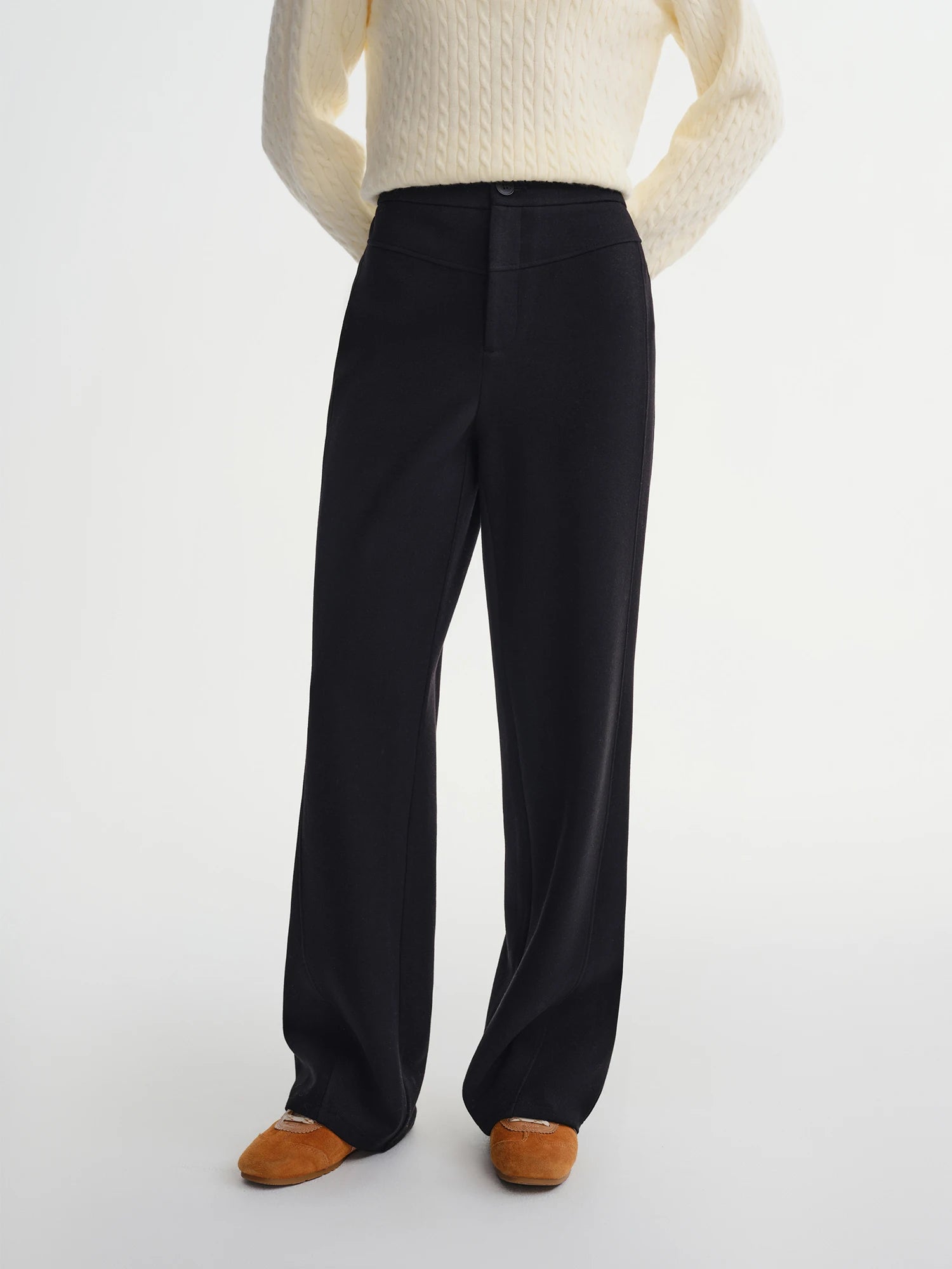 Straight High Waist Slim Fit Casual Pants Women Wool Warm Winter Leisure Basics All-match Simple Commuting