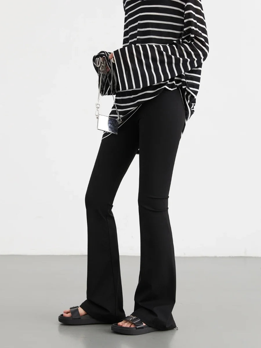 CHIC VEN Women Pants Fashion High Waisted Slim Black Yoga Trousers Casual Elastic Soft Flared Pant for Girls Autumn New 2024