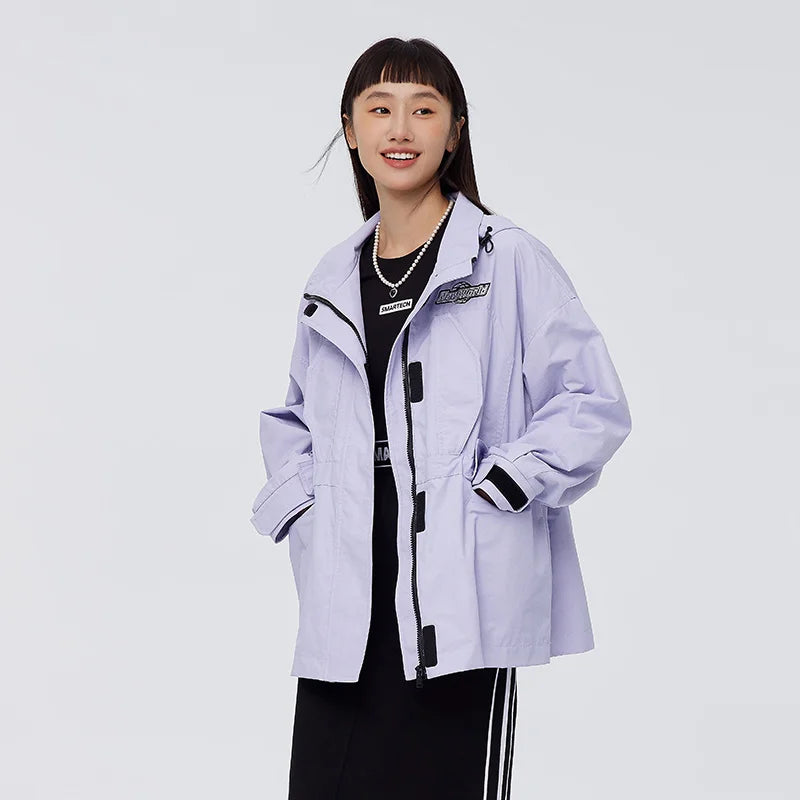 Semir Mali Coat Women Waist-Collecting Contrast Color Hooded Top Spring Oversize Letter Embroidery Spring Clothing