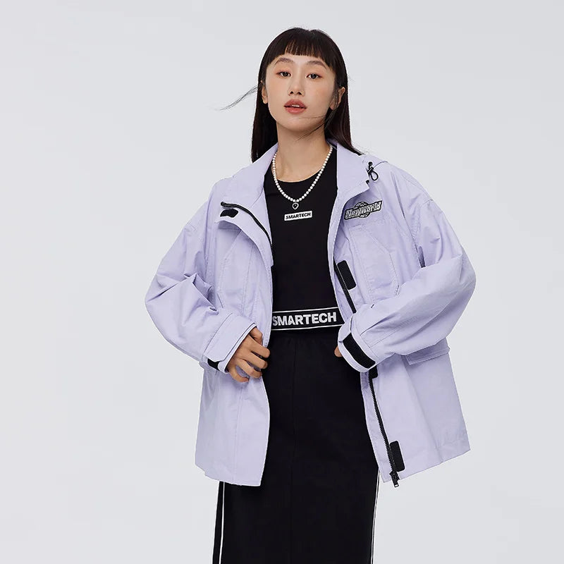 Semir Mali Coat Women Waist-Collecting Contrast Color Hooded Top Spring Oversize Letter Embroidery Spring Clothing