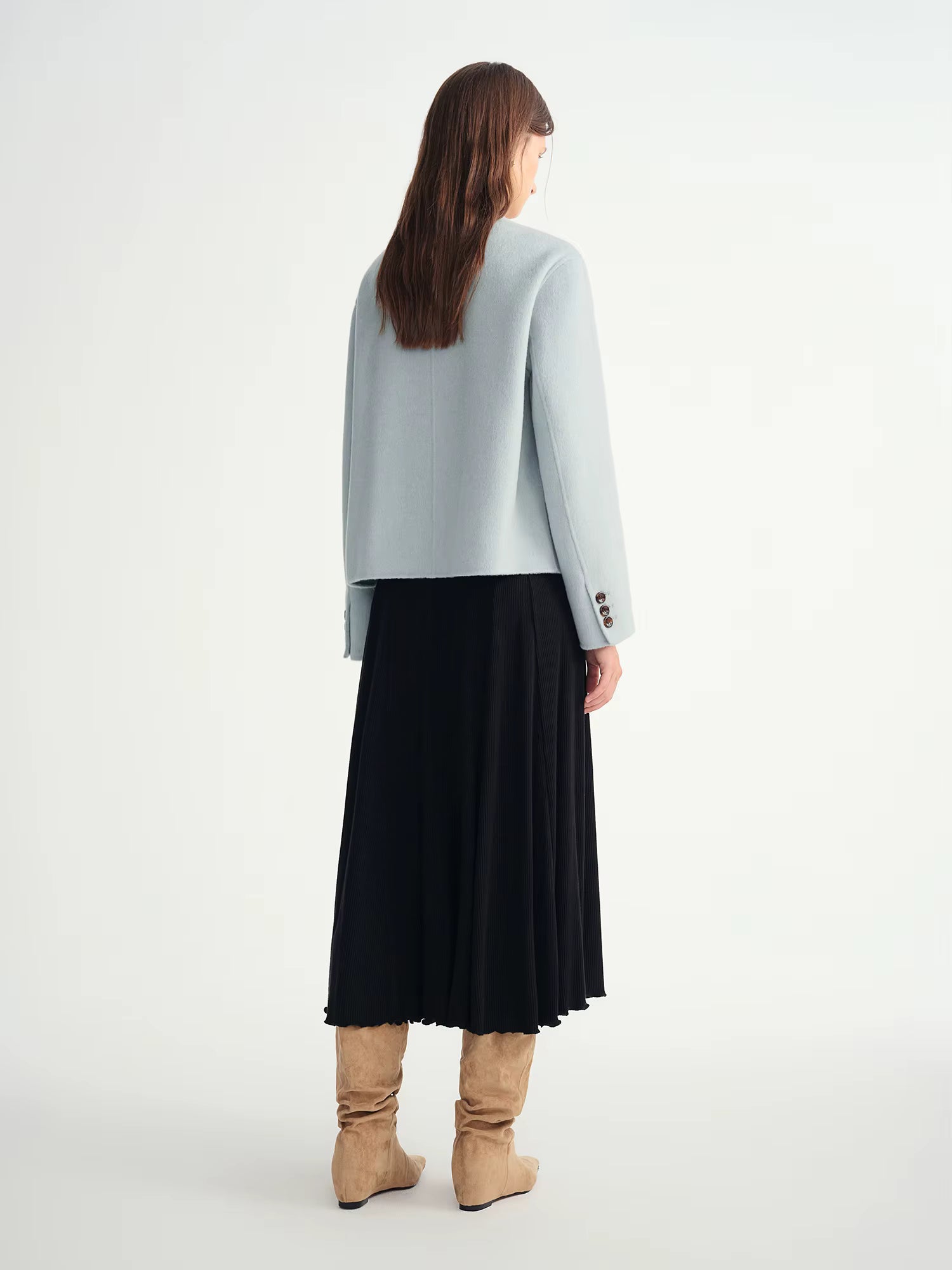 Sweet Yellow Round Neck Short Wool Woolen Coat Straight Cropped Coat Winter Simple Korean Style Girlish