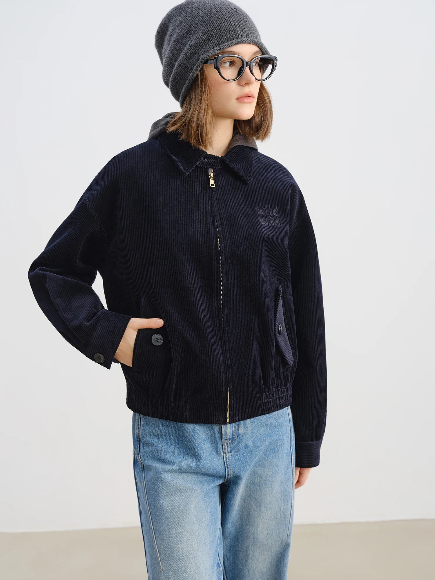 Petite Retro Miu-Inspired Collegiate Corduroy Jacket with Small Turnover Collar 2025 Autumn Winter New Collection Jackets
