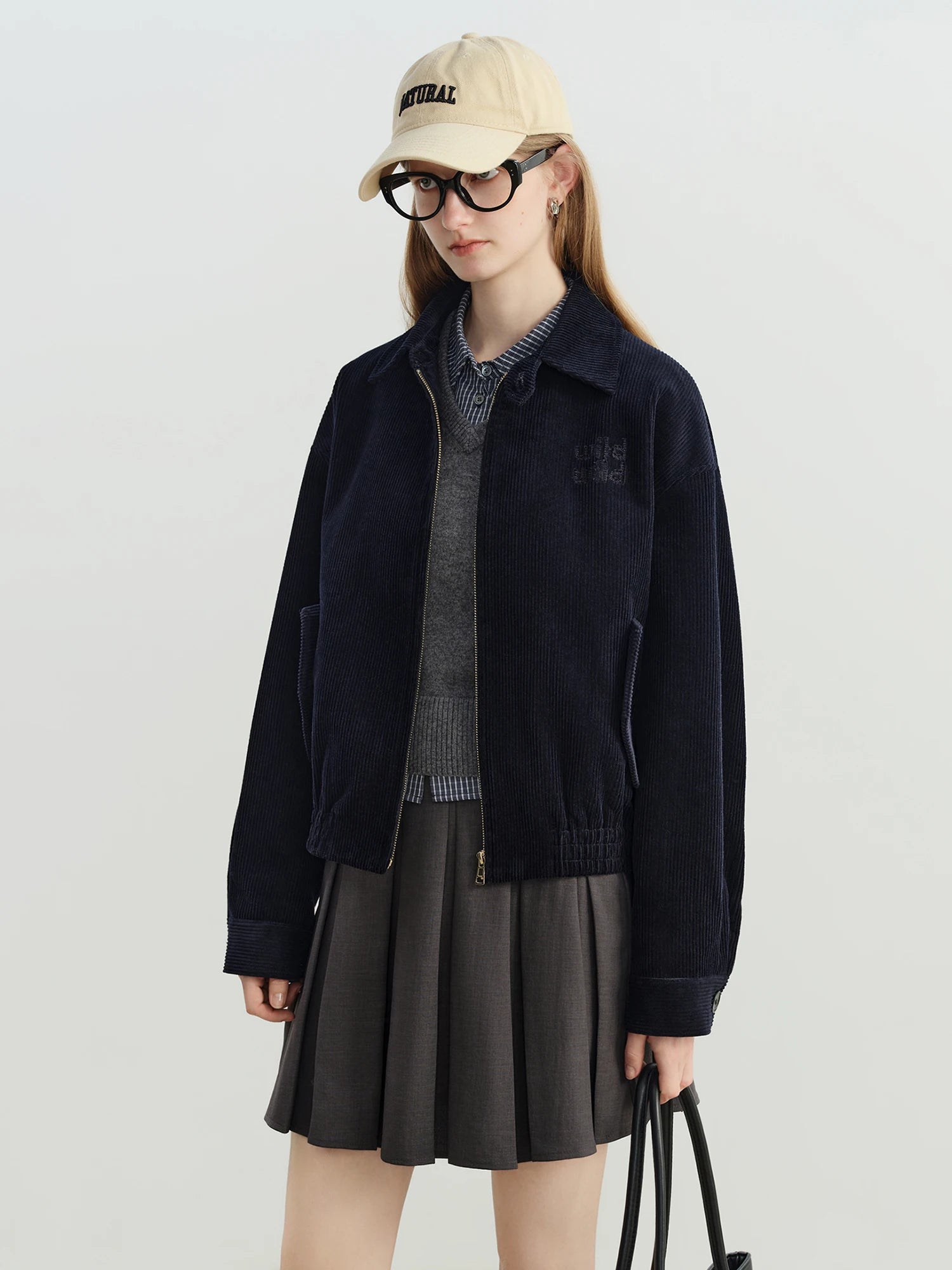 Petite Retro Miu-Inspired Collegiate Corduroy Jacket with Small Turnover Collar 2025 Autumn Winter New Collection Jackets