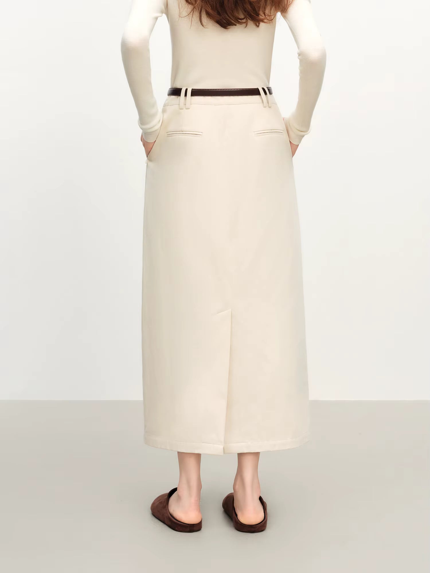 Extra Long Cotton Straight Skirt for Women Commuting 2025 Autumn and Winter New Style with Belt