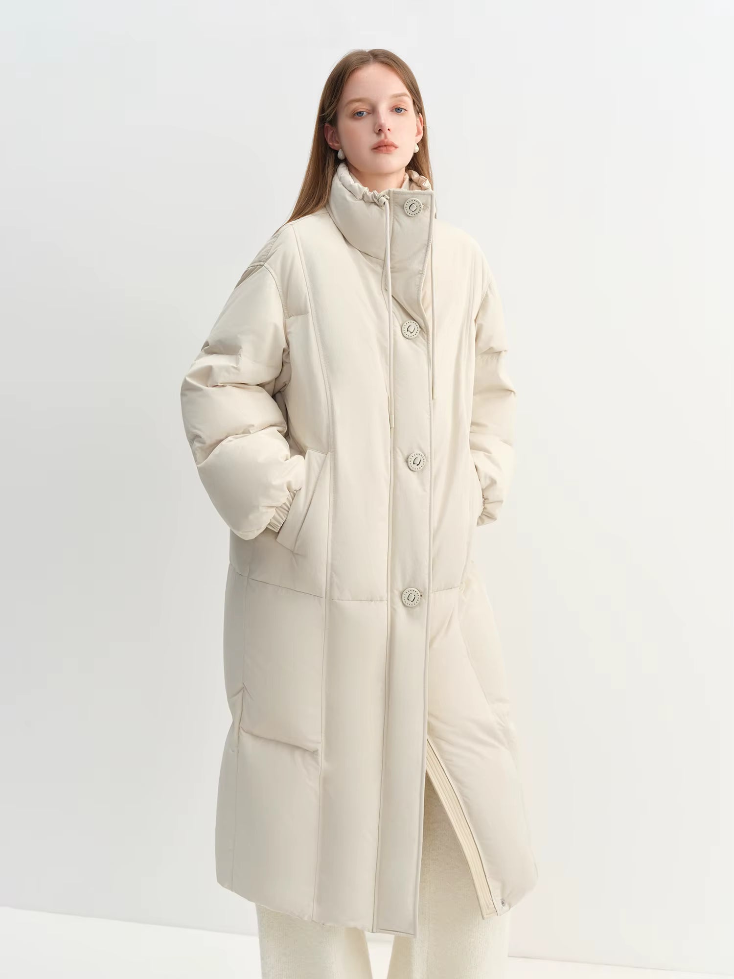 Winter Women Mid-Length Puffer Downcoat with Stand Collar Korean Style Slouchy Down Jacket Loose Fit Warm Soft Outerwear