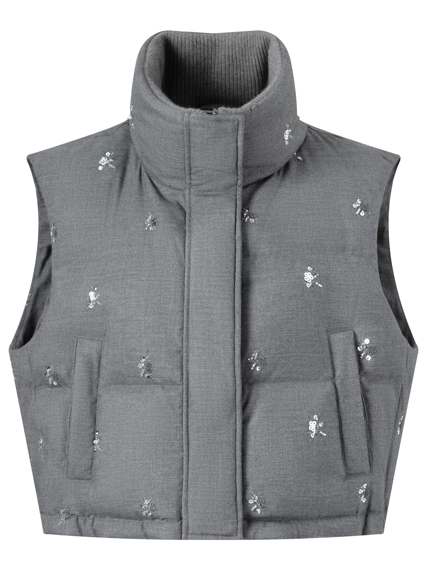 【Premium Series】Beaded Short Puffer Down Vest Women Autumn Winter Quilted Down Jacket Down Gilet Coat Outdoor Streetwear