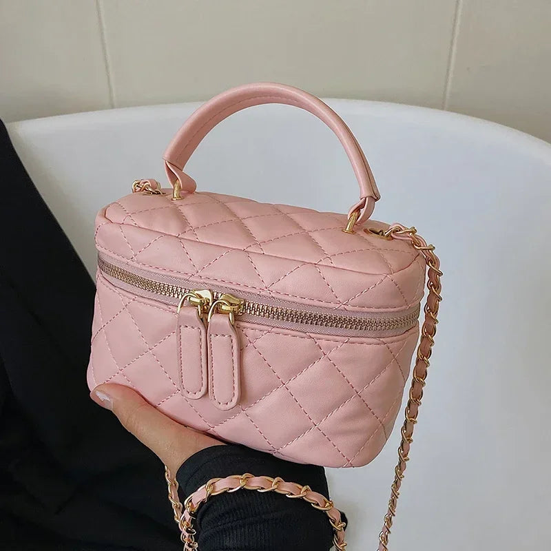Hot Selling Sewing Thread Fashionable Pu Women's Shoulder Bag 2024 New Summer Women's Handbag Small Lightweight Box Bucket Bag