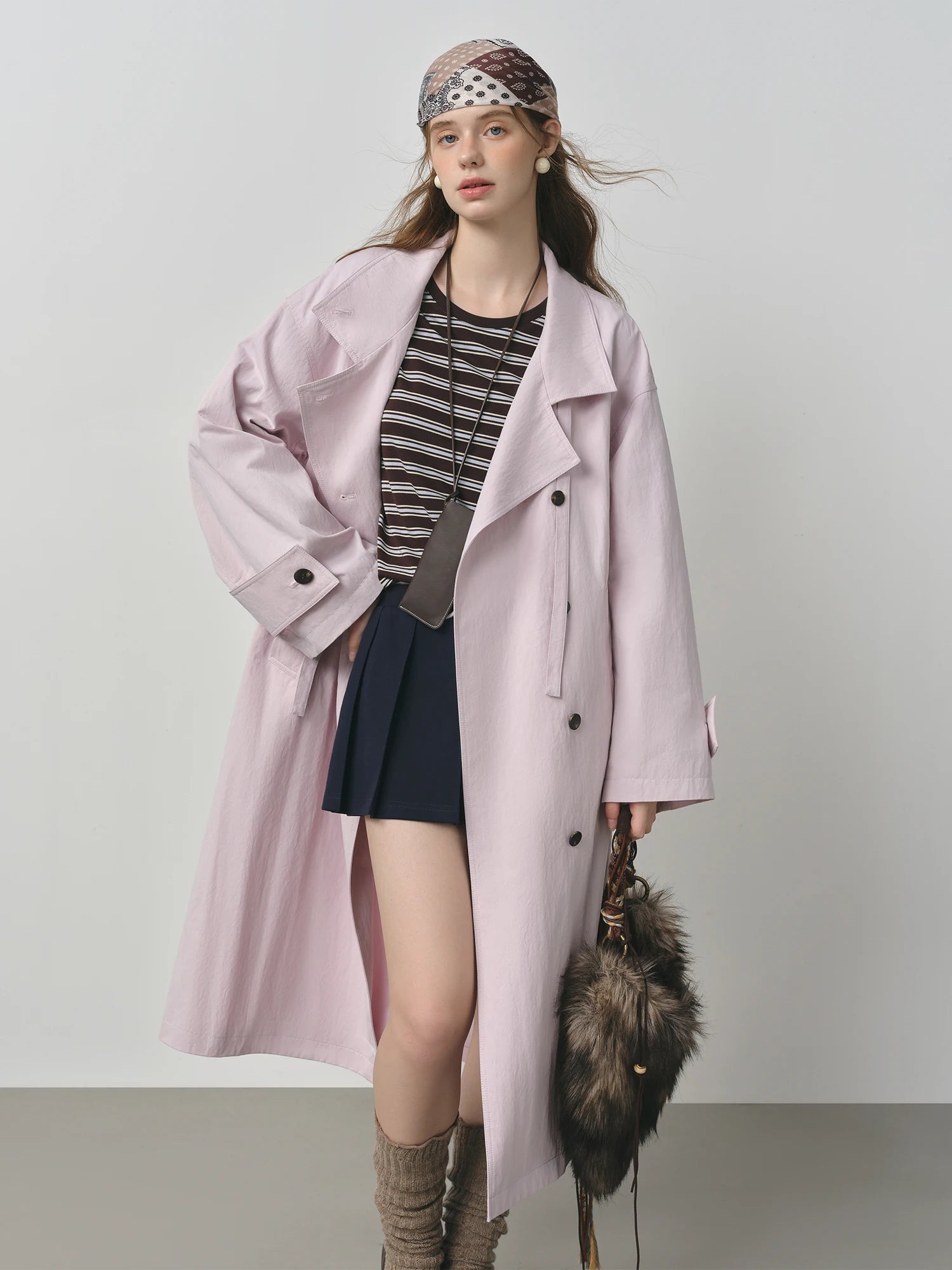 FSLE 2025 New Oversized Turndown Collar Casual Trench for Women 2025 Spring Autumn New Arrival Cotton Coat Long Jacket Khaki