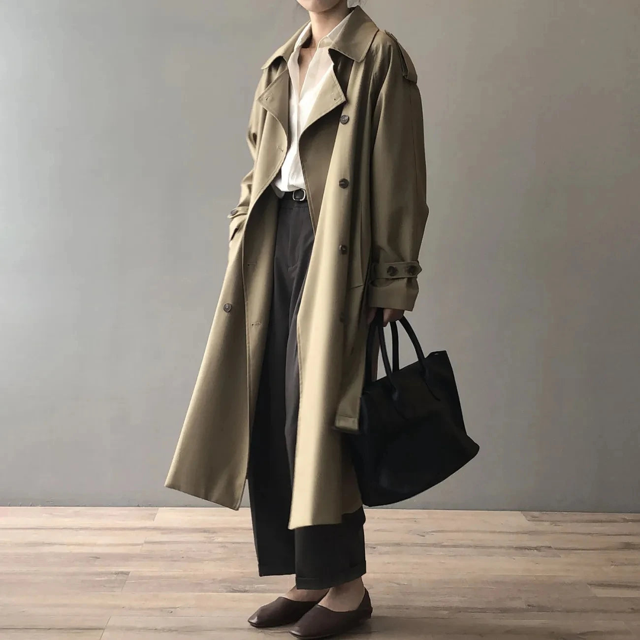 With Belt Long Trench Coats Women Big Size 80kg Korean Double Breasted Windbreaker Jackets Khaki Gabardinas Spring Fall Abrigos