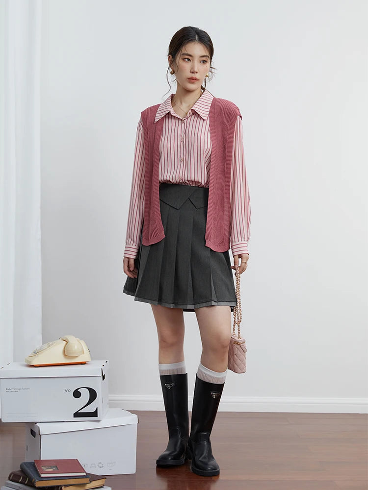 DUSHU Commuter Style Detachable Shawl Retro Striped Shirt for Female Autumn New Personality Fashionable Top Shirt Women