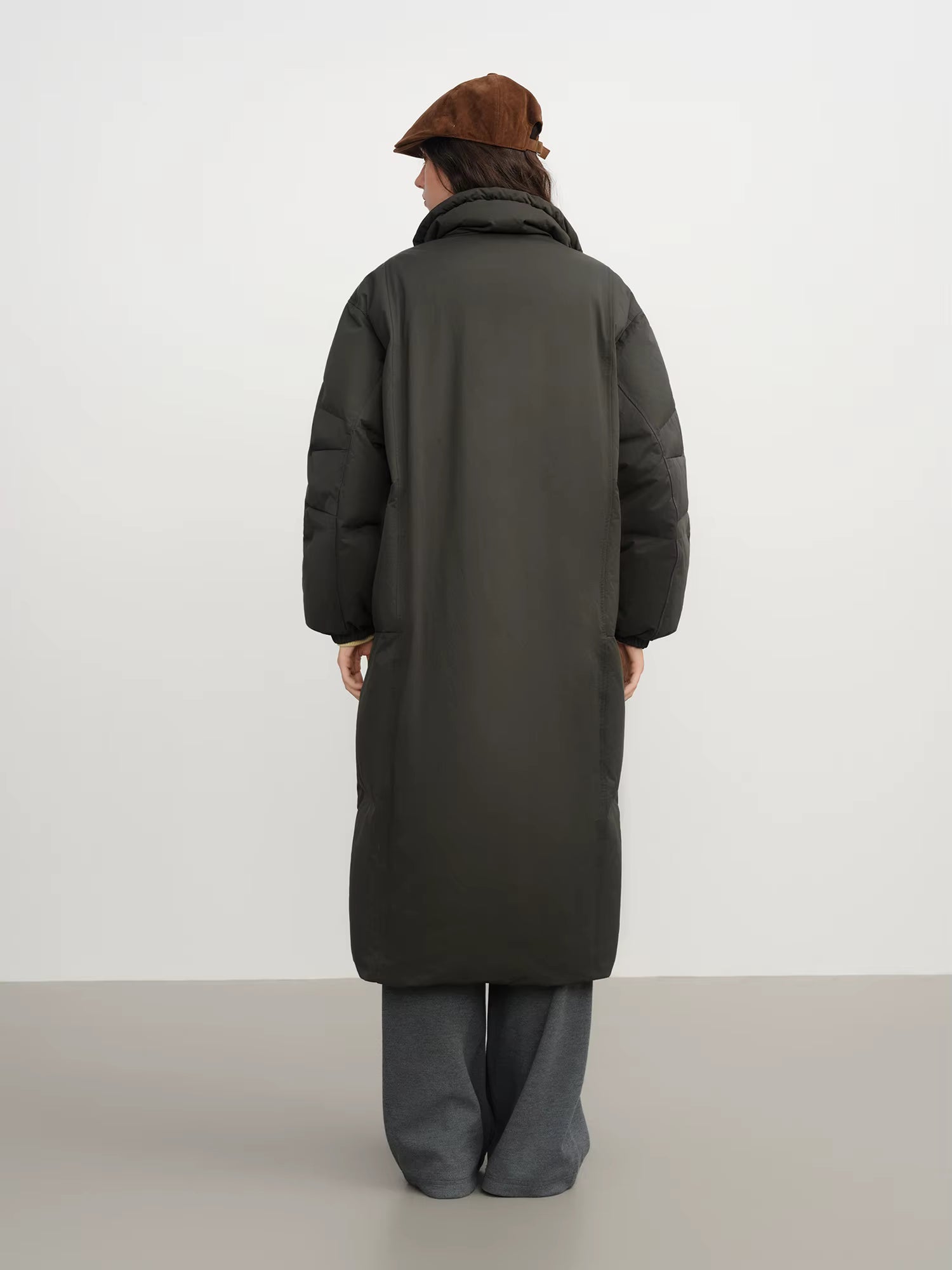Winter Women Mid-Length Puffer Downcoat with Stand Collar Korean Style Slouchy Down Jacket Loose Fit Warm Soft Outerwear