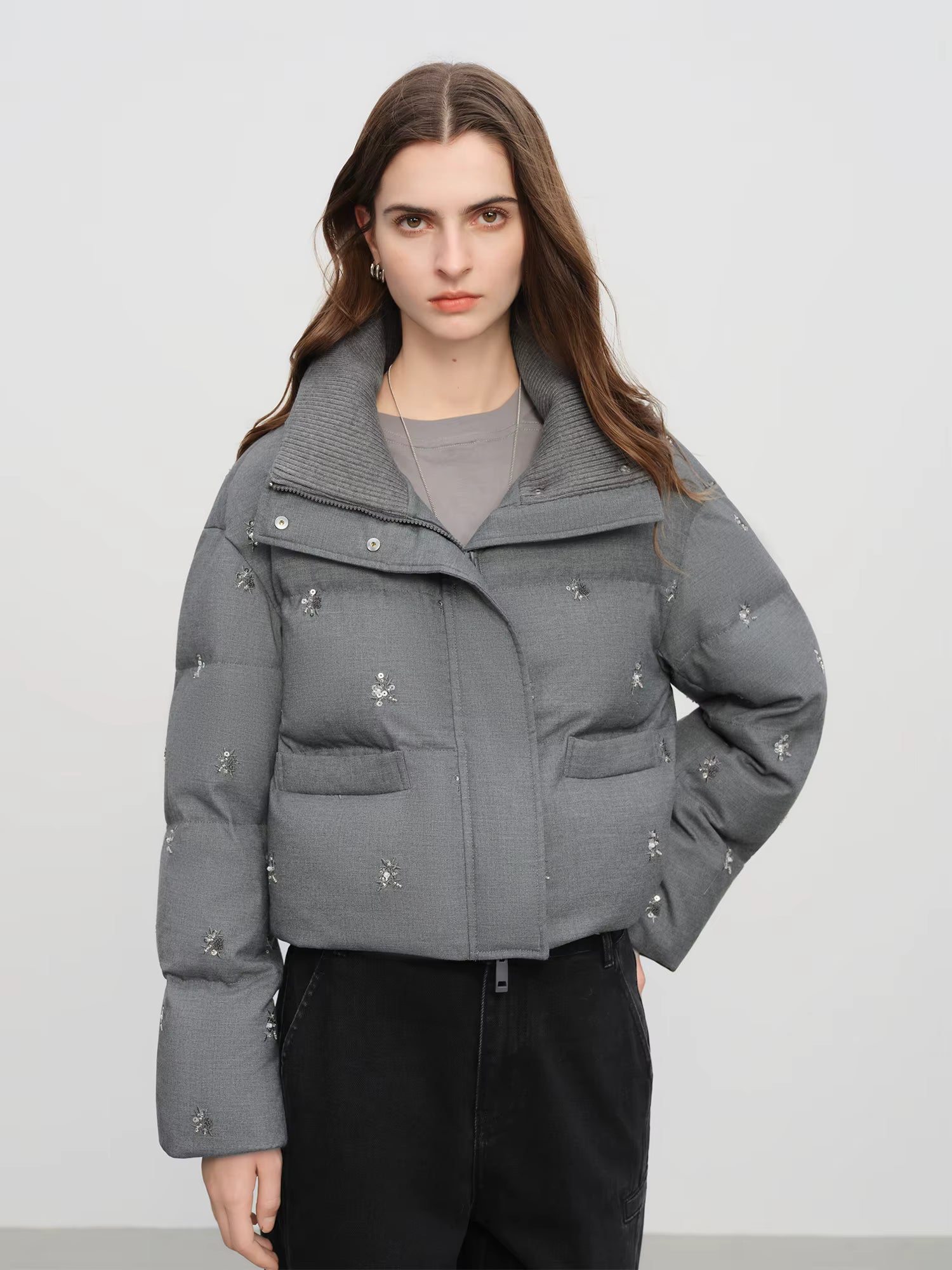 【Premium Series】Beaded Short Puffer Down Vest Women Autumn Winter Quilted Down Jacket Down Gilet Coat Outdoor Streetwear