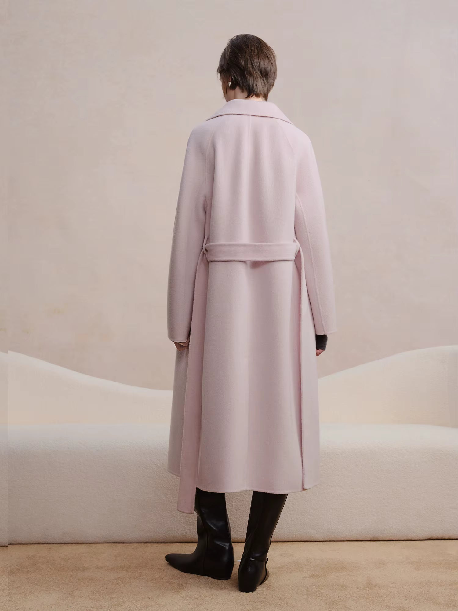 Double-breasted Cashmere Wool Coat Elegant Ladies Women Commuting Simple Temperament Mid-calf Length British Style