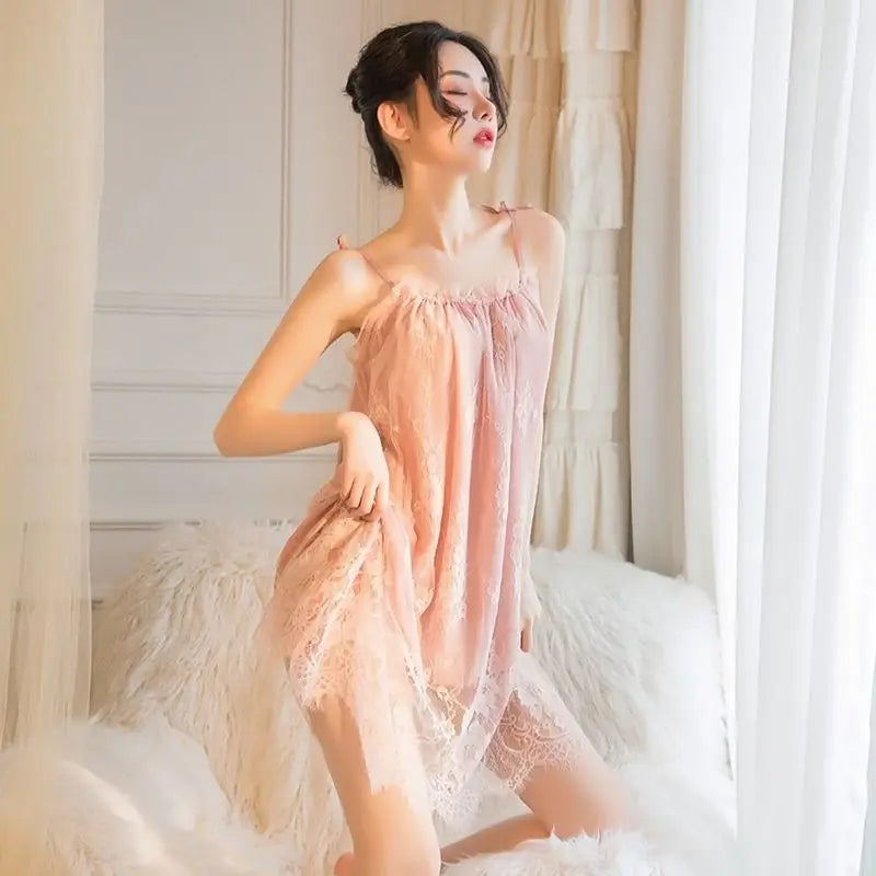 Sexy Pajamas Women's Lace Slip Dress Loose Dresses Nightgown Sleeping Summer Clothing Silk New Sexxy Nightie 2024 Pajama New