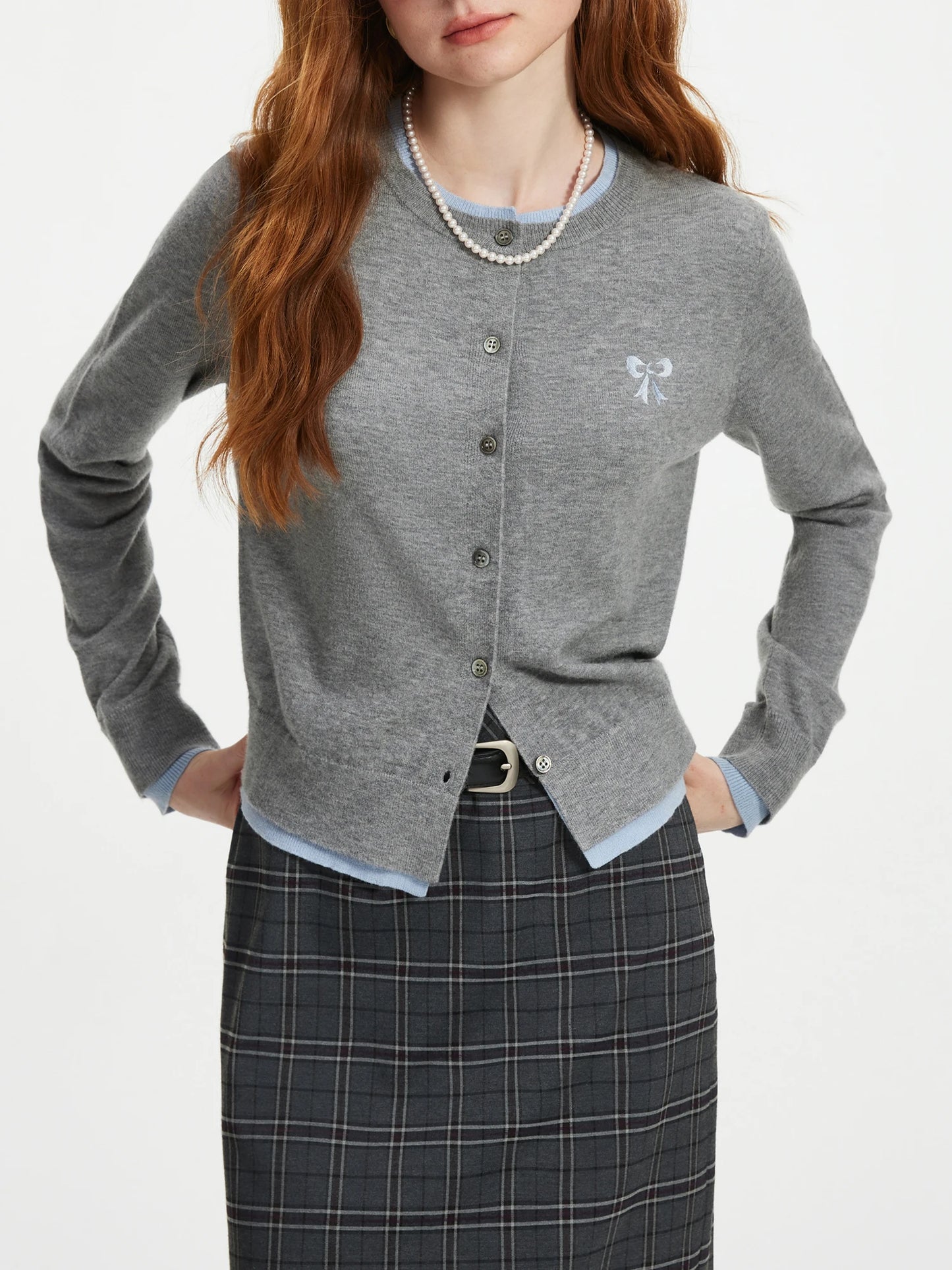FSLE Knitted Cardigan For Women Autumn 2024 New Bow Contrast Color Stitching All-match Casual Tops Jacket For Female 24FS13122