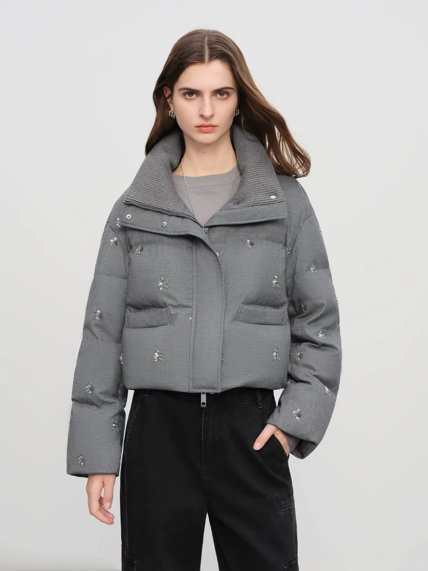 【Premium Series】Beaded Short Puffer Down Vest Women Autumn Winter Quilted Down Jacket Down Gilet Coat Outdoor Streetwear