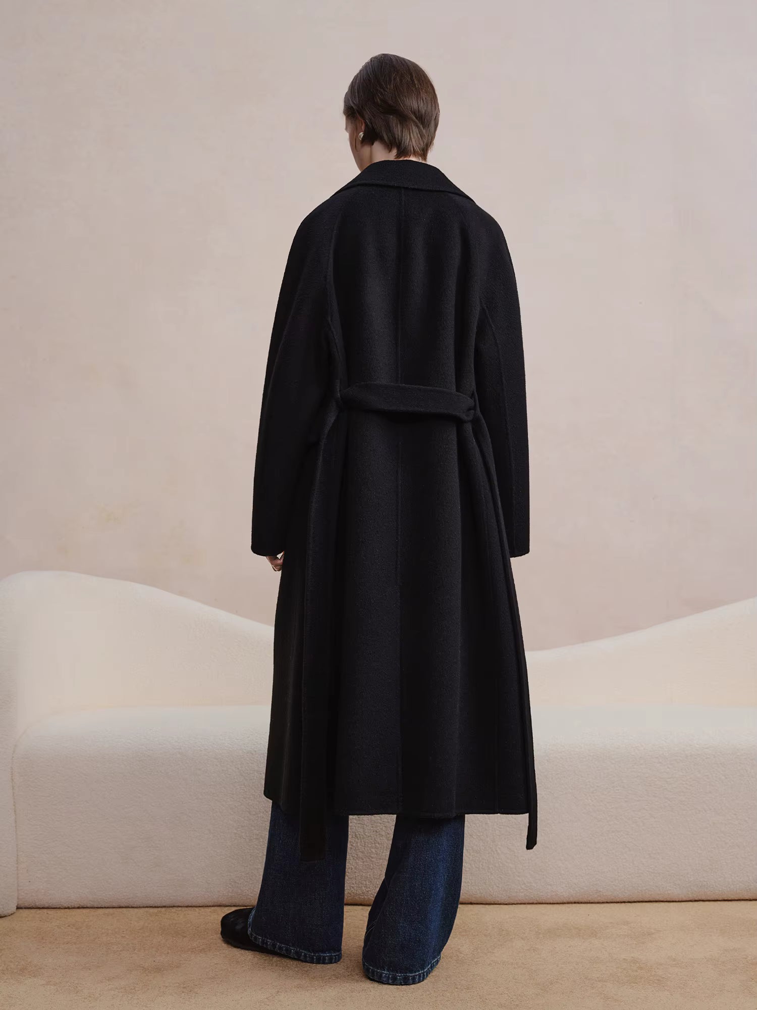 Double-breasted Cashmere Wool Coat Elegant Ladies Women Commuting Simple Temperament Mid-calf Length British Style