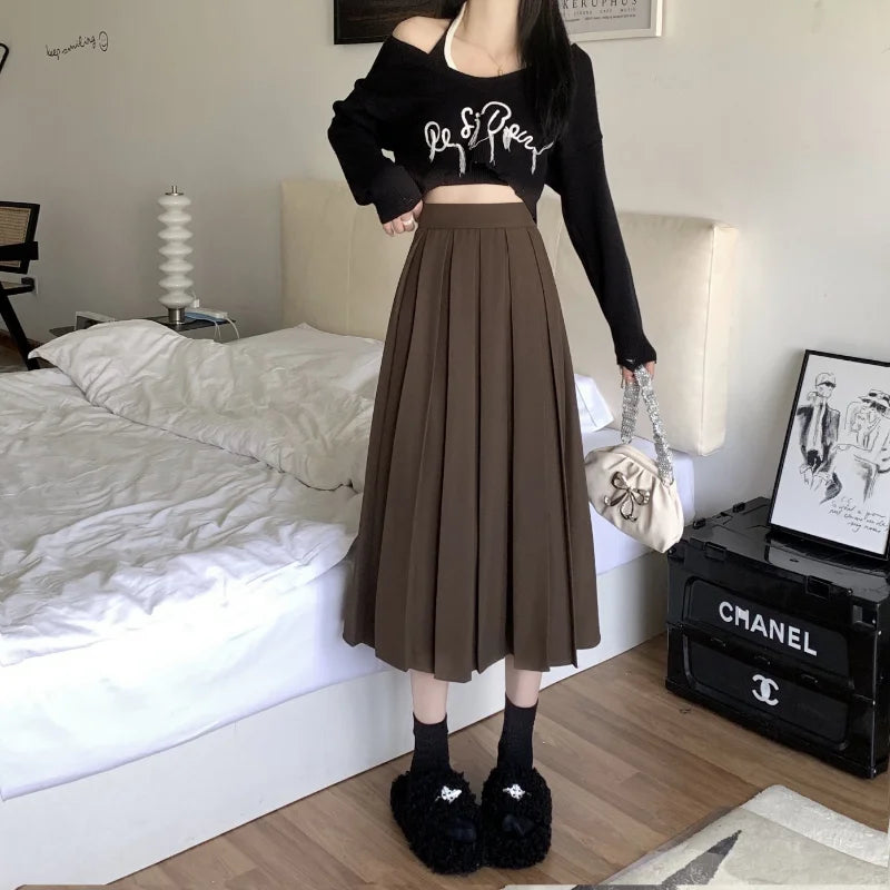 Modest Skirts for Women Korean Style Long Black Skirt Women's Pleated Skirt Long Skirts for Women Fashion 2023 Dazy A-LINE
