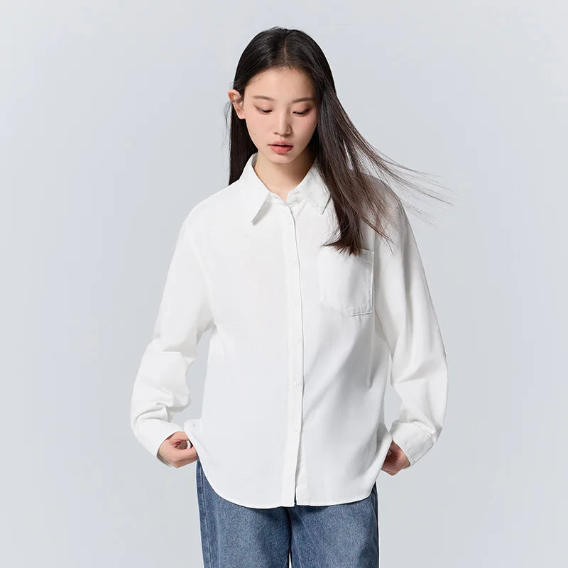 Semir Long-Sleeved Shirt Women Mid-Length Basic 2023 Winter New Corduroy Loose Shirt