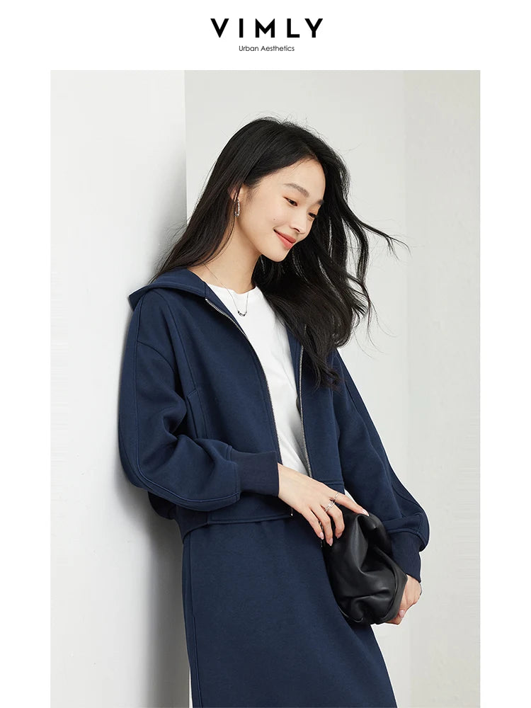 VIMLY Commuter Casual Zipper Cardigan Sweatshirt Skirt Sets Women Tracksuit Suits Fall/Winter Outfits Sets Simple Sportswear