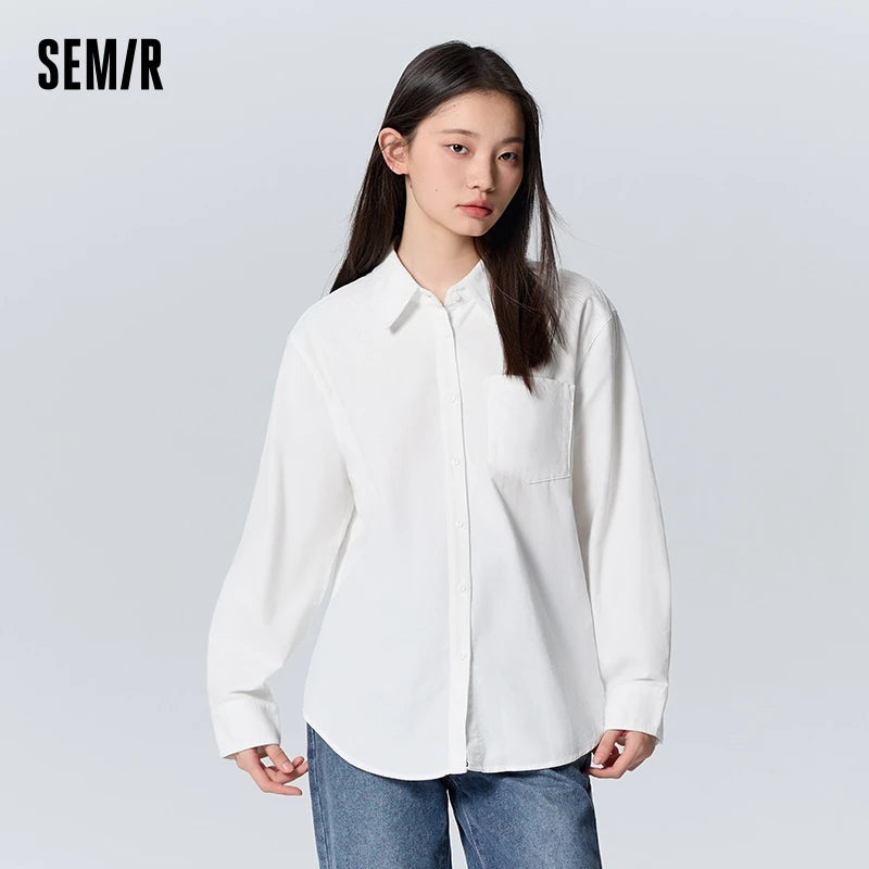Semir Long-Sleeved Shirt Women Mid-Length Basic 2023 Winter New Corduroy Loose Shirt