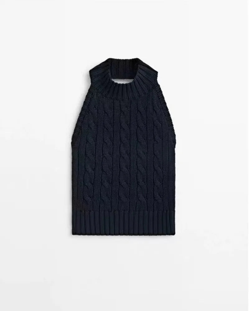 Ethereal 2023 autumn new style of Women's casual standard crew-neck knitted rib vest