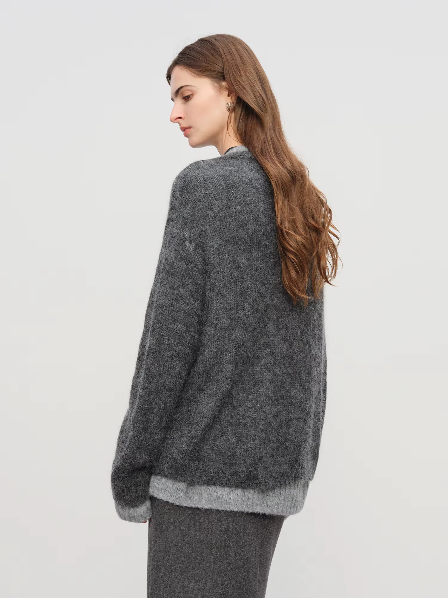 【Premium Series】Autumn Winter Women Mohair Wool Blend Knit Cardigan Color Block V Neck Chic Open Front Sweater Coat Casual