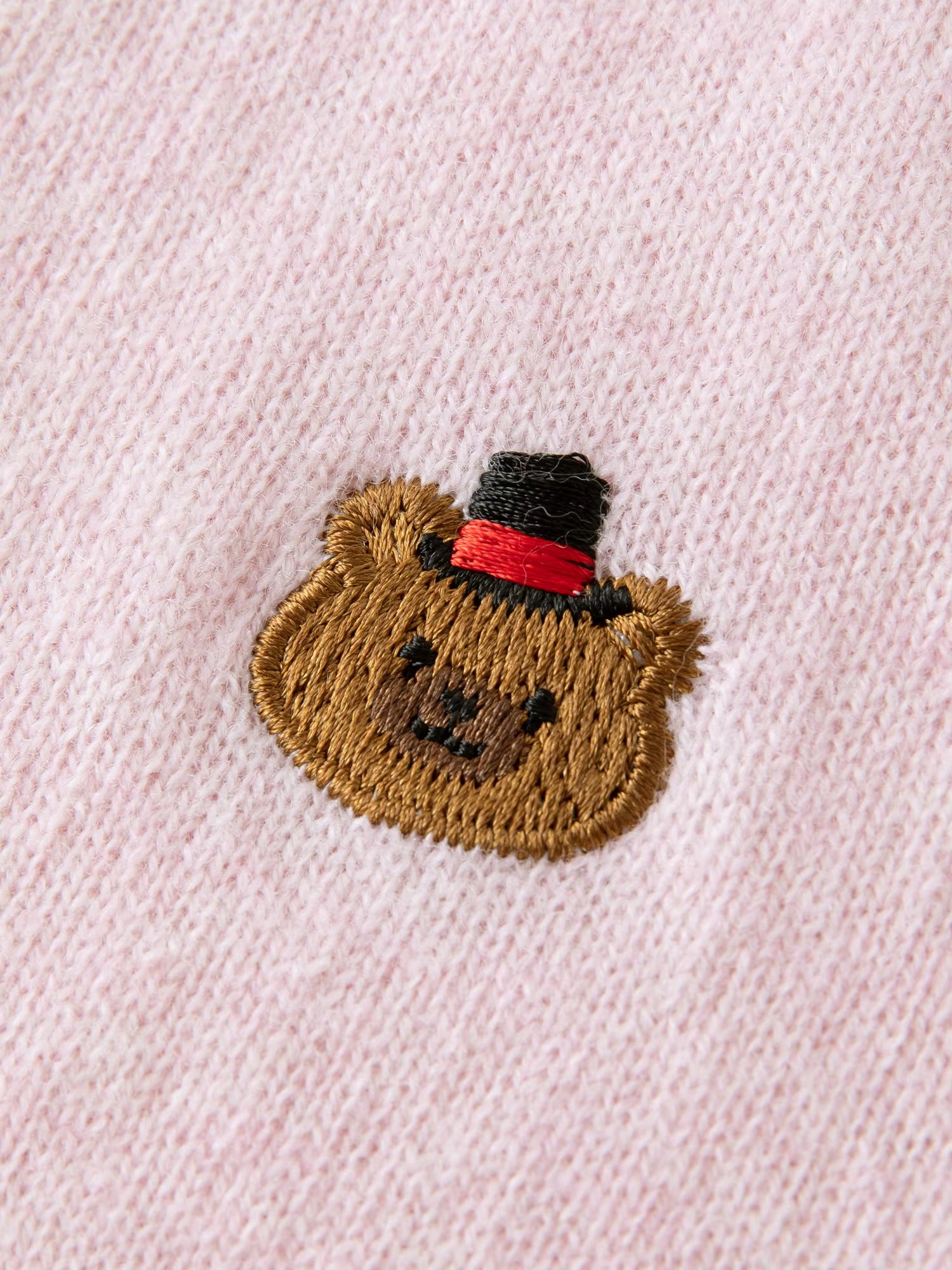 Cute Animal Pattern Embroidery Round Neck 100% Wool Slightly Oversized Knit Cardigan Long Sleeve Top