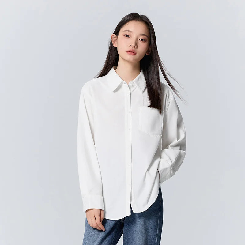 Semir Long-Sleeved Shirt Women Mid-Length Basic 2023 Winter New Corduroy Loose Shirt