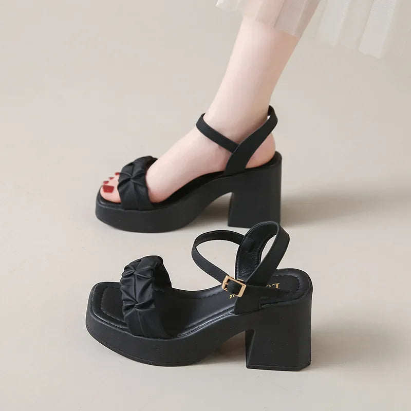 Women Platform Sandals 2024 Shoes Comfort High Heels Open Toe Casual Shoes Outdoor Chunky Black Heeled Elegant Sandalias Mujer