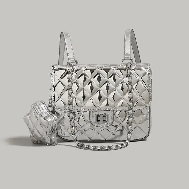 Hot Women Geometry Backpack Laser Silver Backpacks Pink Luxury Brand Designer Packbag Girls Student's School Shoulder Bags