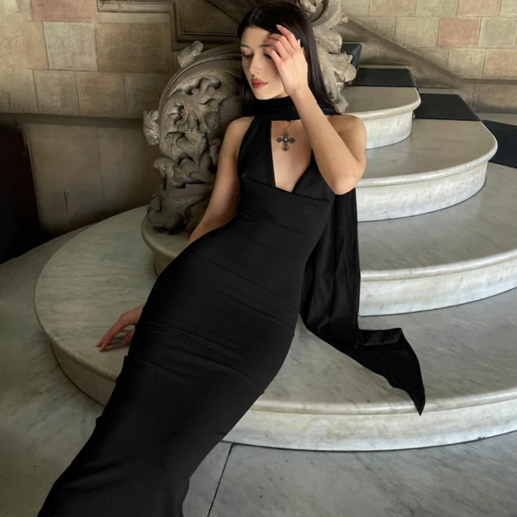Backless Halter Neck With Scarf Backless Dress