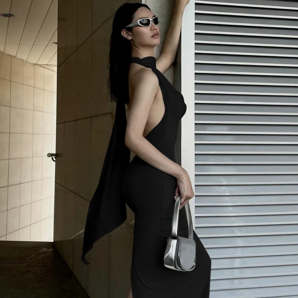 Backless Halter Neck With Scarf Backless Dress