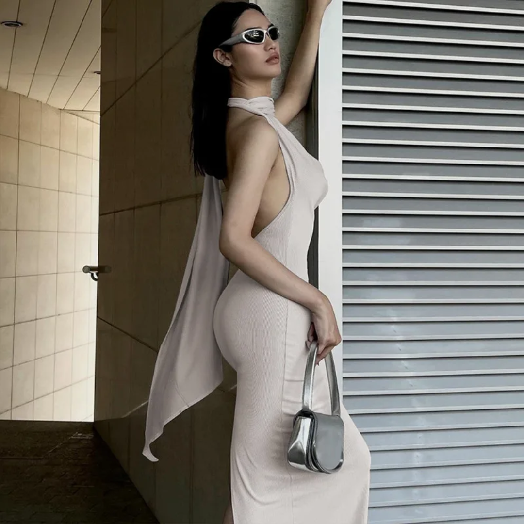 Backless Halter Neck With Scarf Backless Dress