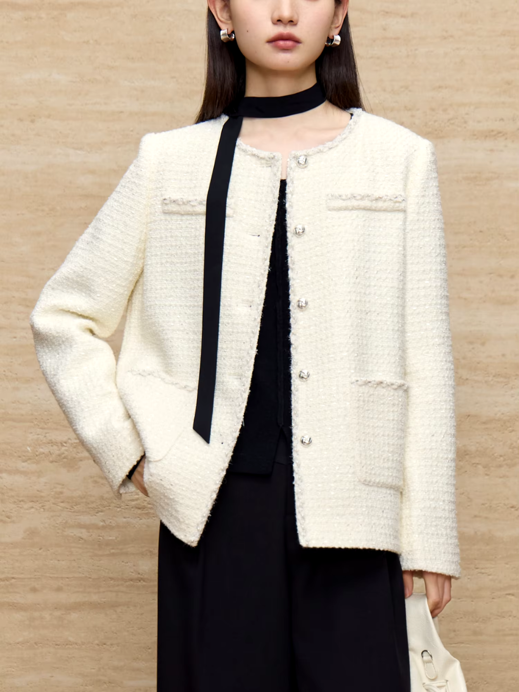 ZIQIAO 25.1% Sheep Wool Petite Size White Coat For Women 2024 Winter New Design Elegant Peplum Warm Jacket Tops 24ZQ93253