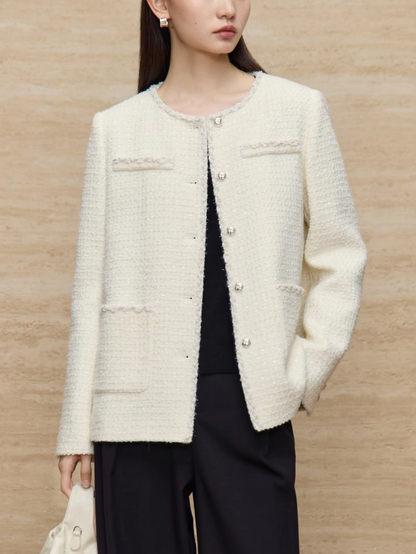 ZIQIAO 25.1% Sheep Wool Petite Size White Coat For Women 2024 Winter New Design Elegant Peplum Warm Jacket Tops 24ZQ93253