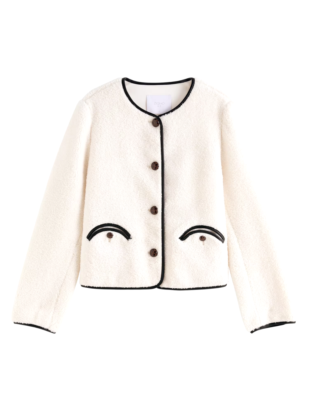 ZIQIAO Petite Size Short Jacket For Women 2024 Fall Winter New Design Round Neck Warm Elegant Jacket White Coat 24ZQ94283