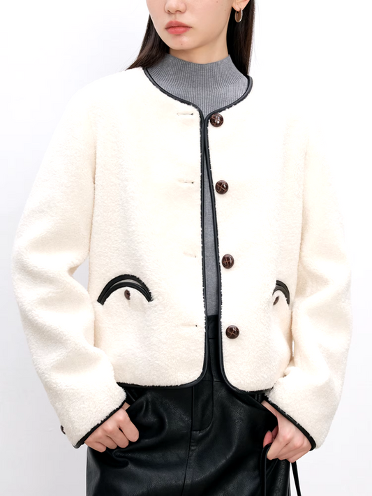 ZIQIAO Petite Size Short Jacket For Women 2024 Fall Winter New Design Round Neck Warm Elegant Jacket White Coat 24ZQ94283