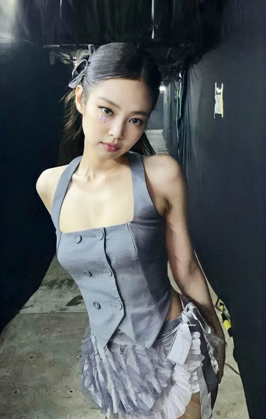 Kpop Sylcue Grey Vintage All-match Confident Mature Sexy Charming Young Girl Summer New Street Cool Women's Button Neck Vest