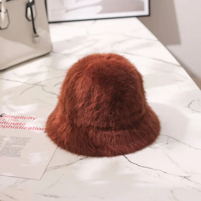 2020 Hat winter women's fashion Solid color rabbit fur hat bucket cap  fisherman's hat retro knitted wool basin Bucket Hat