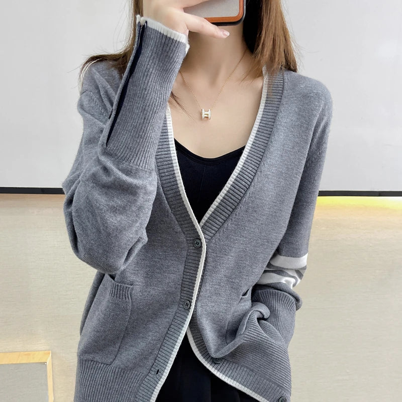 Hot selling long sleeved spring and autumn cashmere women's sweater TB style new women's loose knit cardigan Fashion Top