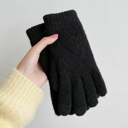 Fashion Cashmere Women Men Winter Cashmere Cold Protection Double-layer Thickening Warm Touch Screen Knitted Woolen Gloves