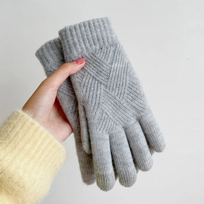 Fashion Cashmere Women Men Winter Cashmere Cold Protection Double-layer Thickening Warm Touch Screen Knitted Woolen Gloves