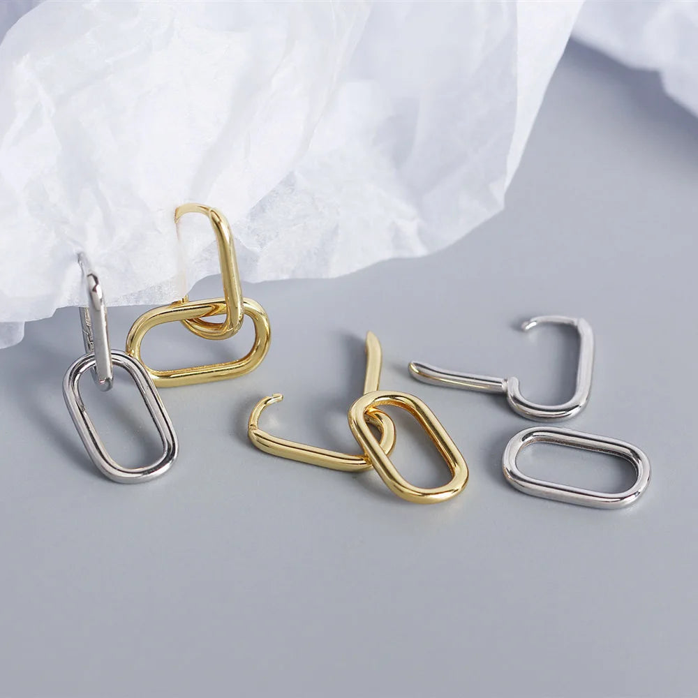 Authentic 925 Sterling Silver Geometric Oval Hoop Earrings For Women Simple Metal Style Detachable Earrings For Women E-073