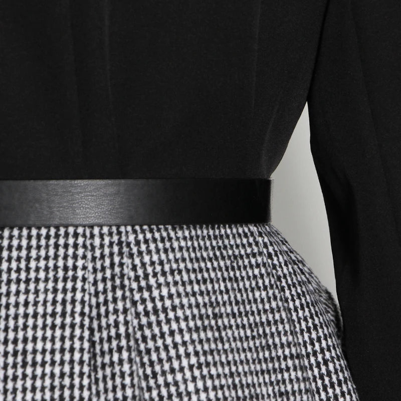 TWOTWINSTYLE Korean Patchwork Plaid Two Piece Set For Women Lapel Long Sleeve Sashes Blazer Wide Leg Shorts Casual Sets Female